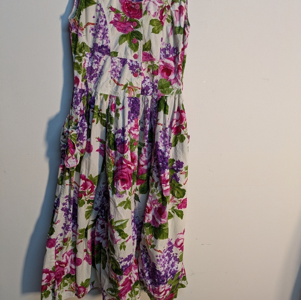 Vintage Early 90s White Pink Purple Floral Dress, Size M - Picture 3 of 13